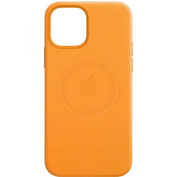 Чехол (клип-кейс) Apple Leather Case with MagSafe [mhk63ze/a] для iPhone 12 mini, золотой апельсин